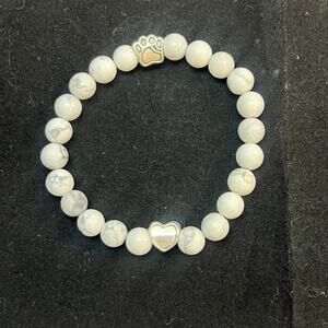 White turquoise stone paw bracelet summer dog paw print marble